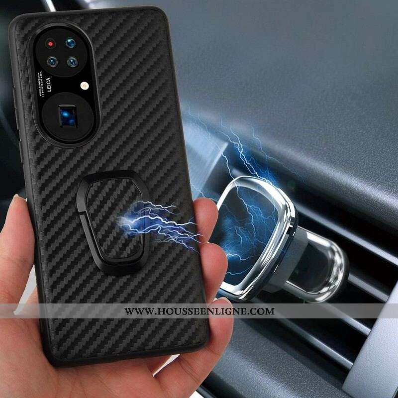 Coque Huawei P50 Pro Fibre Carbone Anneau-Support