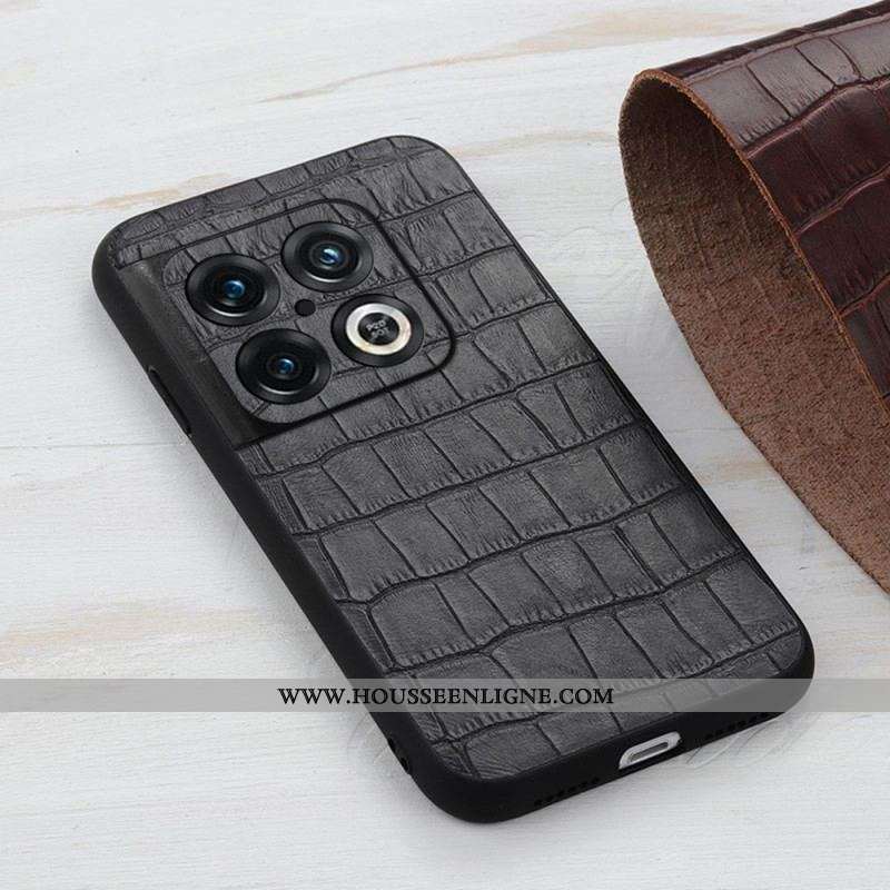 Coque OnePlus 10 Pro 5G Cuir Véritable Texture Crocodile