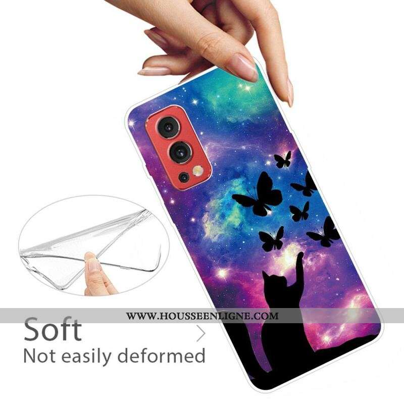 Coque OnePlus Nord 2 5G Chat et Papillons Dans l'Espace