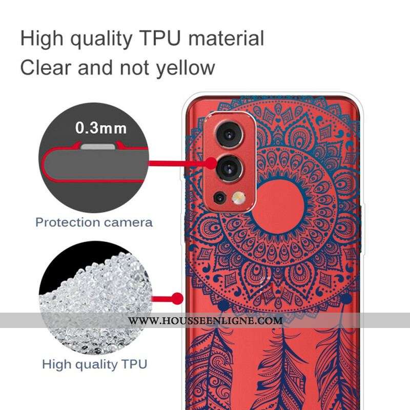 Coque OnePlus Nord 2 5G Transparente Attrape Rêves Plumes Bleues