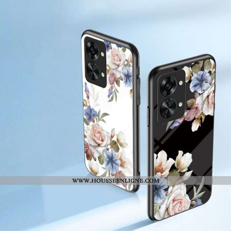 Coque OnePlus Nord 2T 5G Verre Trempé Fleurs Anneau Diamants