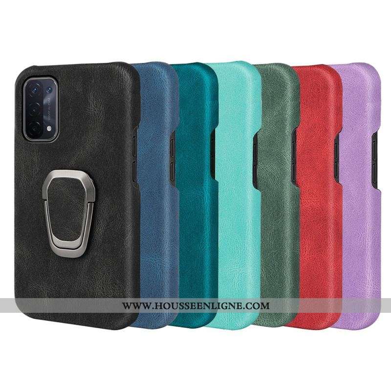 Coque Oppo A54 5G / A74 5G Effet Cuir Anneau-Support