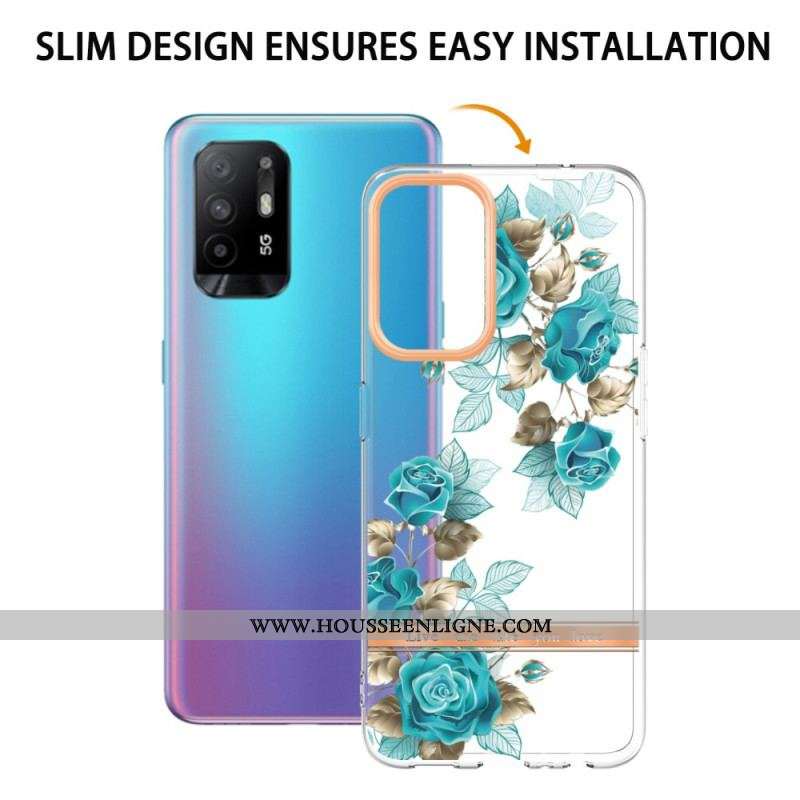 Coque Oppo A94 5G Transparente Fleurs Bleues