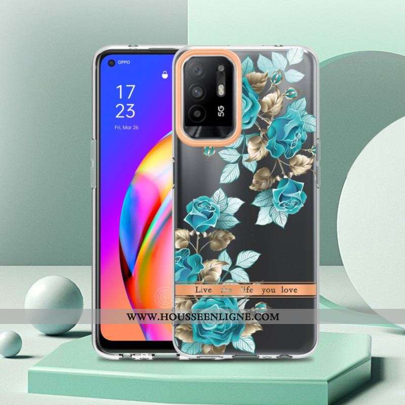 Coque Oppo A94 5G Transparente Fleurs Bleues