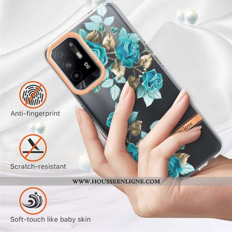 Coque Oppo A94 5G Transparente Fleurs Bleues