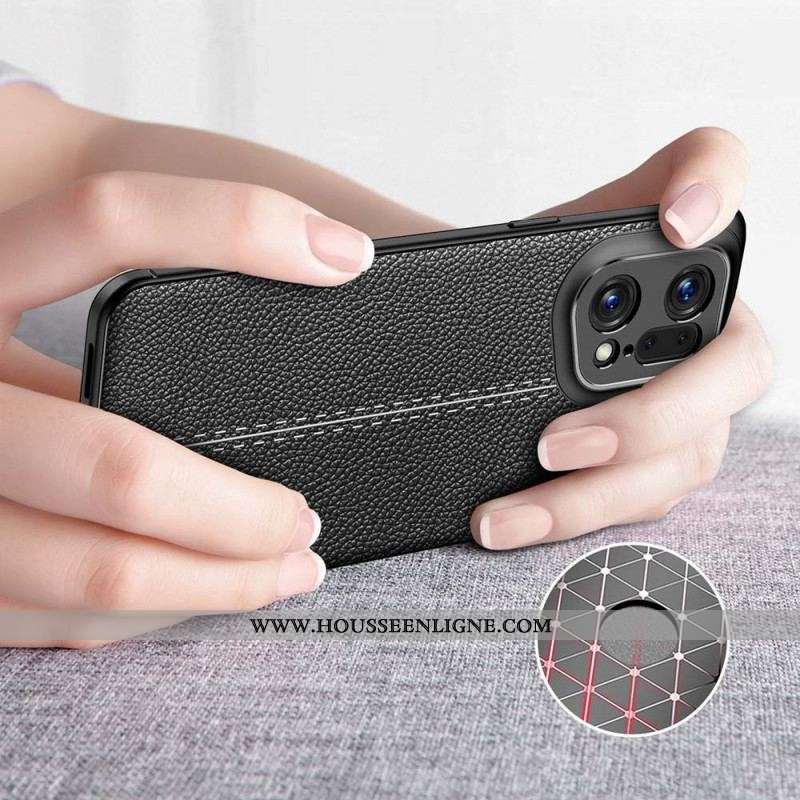 Coque Oppo Find X5 Pro Effet Cuir Litchi Double Line