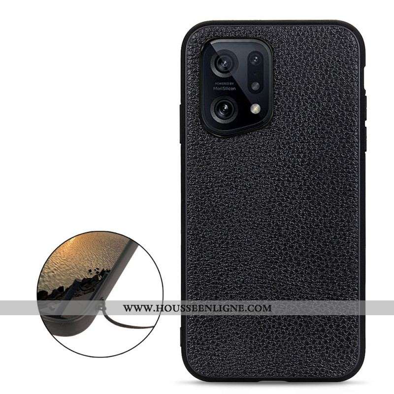 Coque Oppo Find X5 Véritable Cuir Litchi