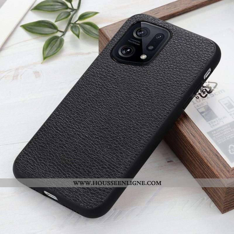 Coque Oppo Find X5 Véritable Cuir Litchi