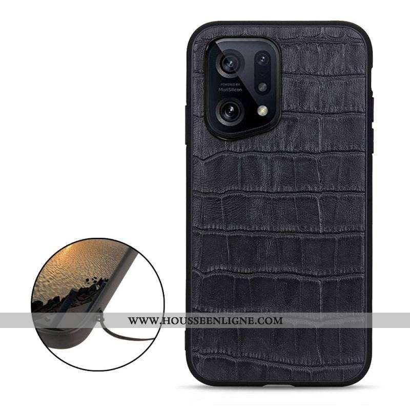 Coque Oppo Find X5 Véritable Cuir Texture Crocodile