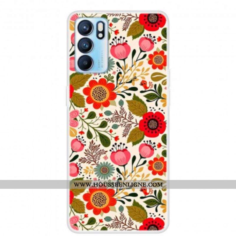 Coque Oppo Reno 6 5G Tapisserie Fleurie