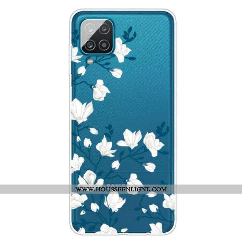 Coque Samsung Galaxy A12 / M12 Fleurs Blanches