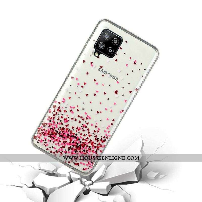 Coque Samsung Galaxy A12 / M12 Transparente Multiples Coeurs Rouges