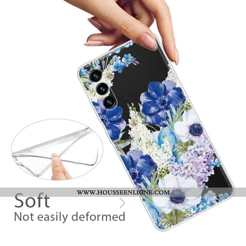 Coque Samsung Galaxy A13 5G / A04s Fleurs Bleues Aquarelle