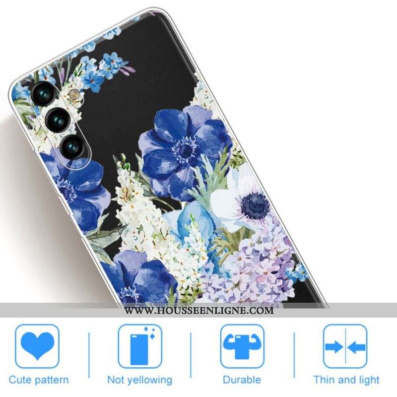 Coque Samsung Galaxy A13 5G / A04s Fleurs Bleues Aquarelle