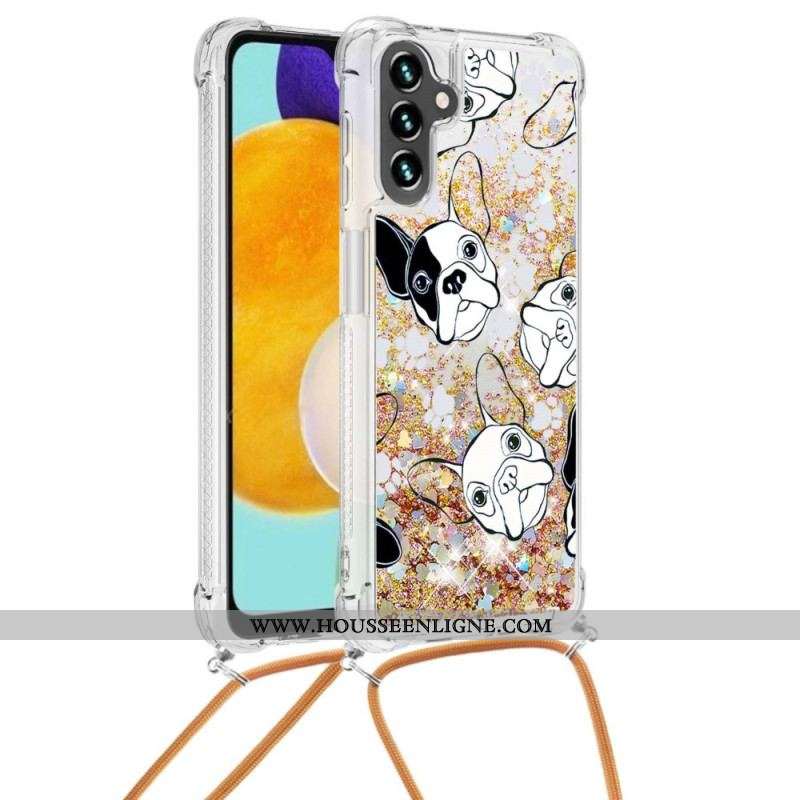 Coque Samsung Galaxy A13 5G / A04s à Cordon Paillettes Chiens