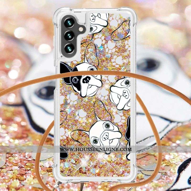 Coque Samsung Galaxy A13 5G / A04s à Cordon Paillettes Chiens