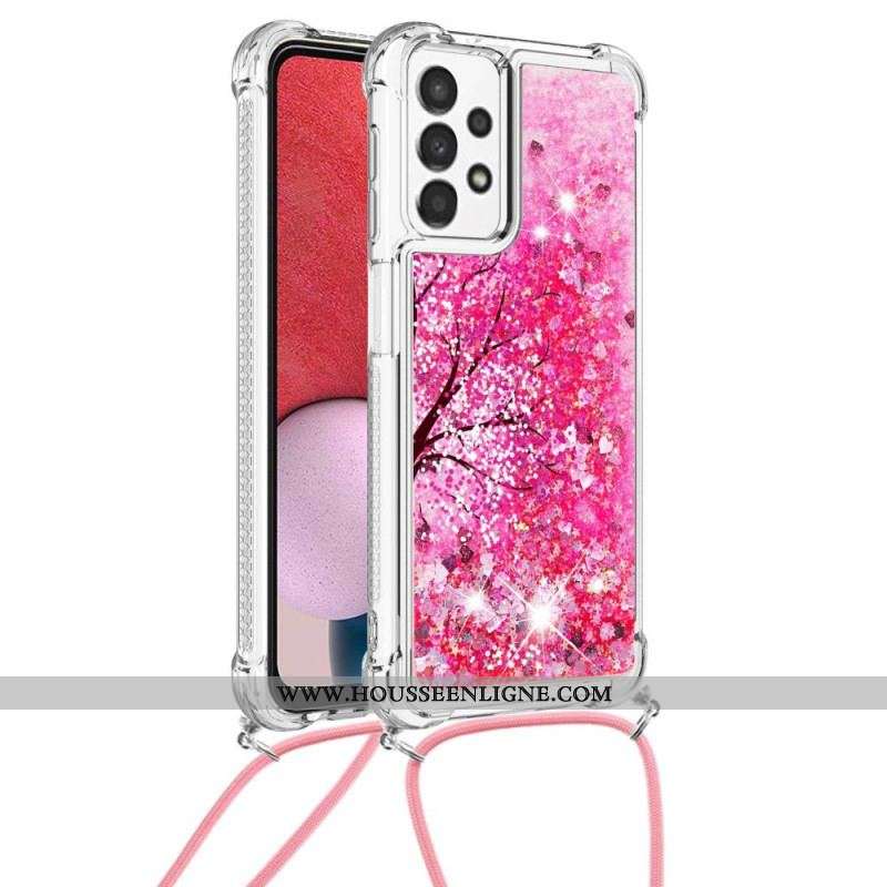 Coque Samsung Galaxy A13 Paillettes Arbre avec Cordon