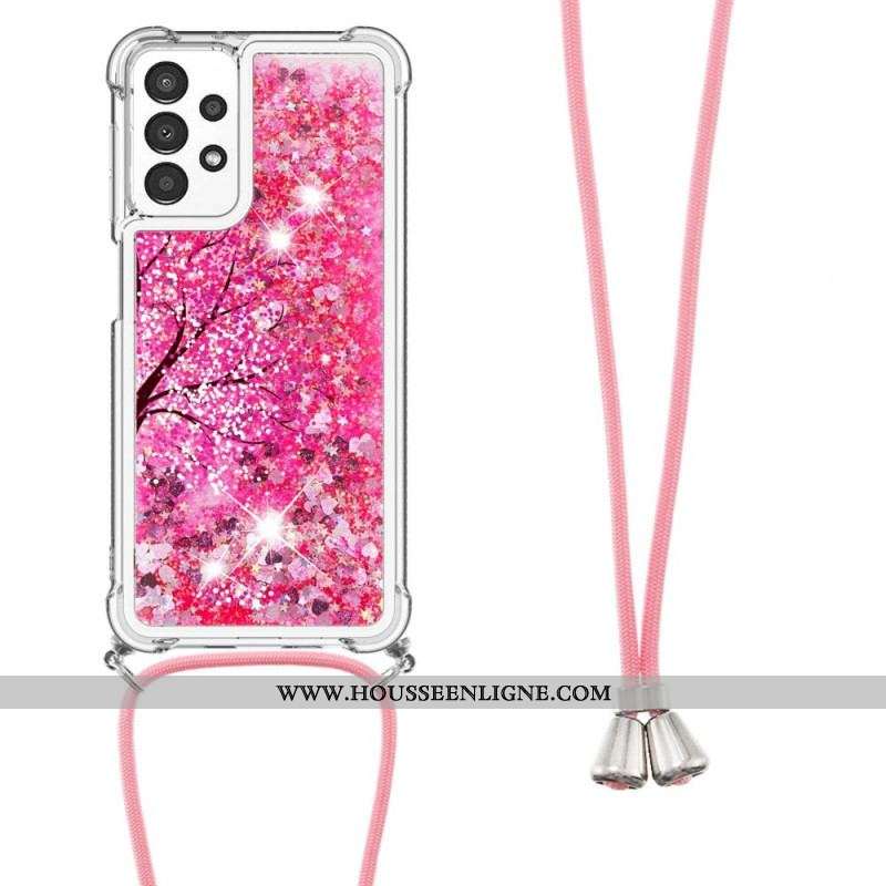 Coque Samsung Galaxy A13 Paillettes Arbre avec Cordon