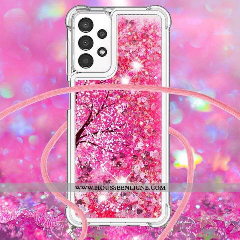 Coque Samsung Galaxy A13 Paillettes Arbre avec Cordon