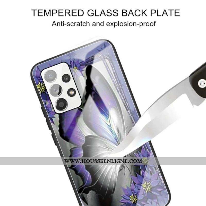 Coque Samsung Galaxy A13 Verre Trempé Papillon Violet