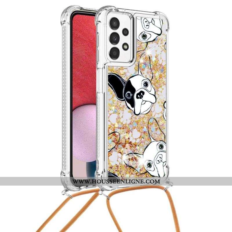 Coque Samsung Galaxy A13 à Cordon Paillettes Chiens