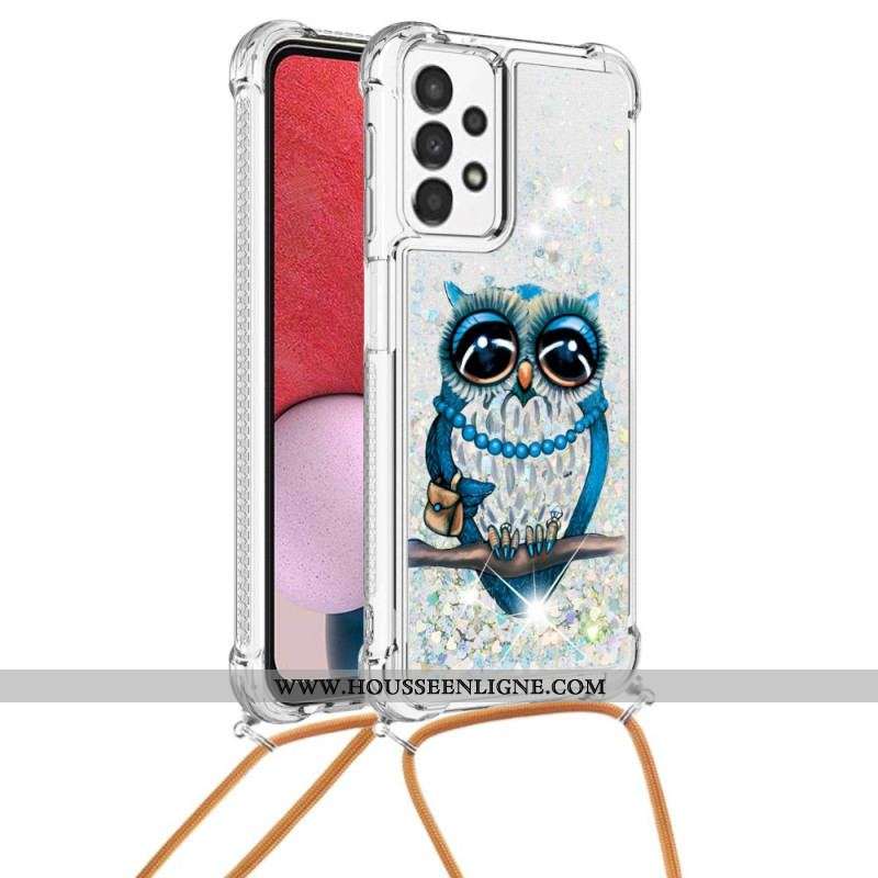 Coque Samsung Galaxy A13 à Cordon Paillettes Miss Hibou