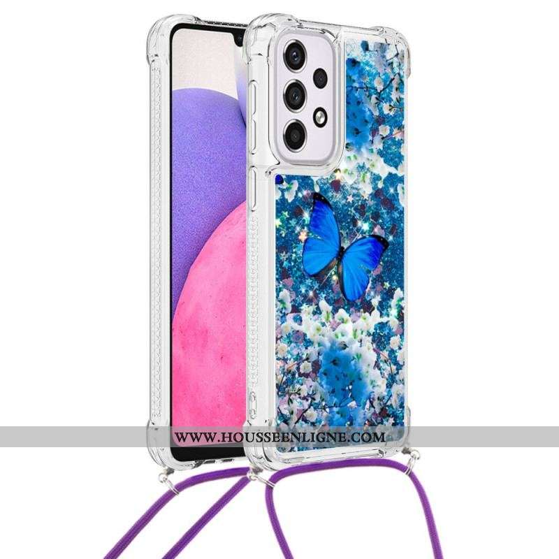 Coque Samsung Galaxy A33 5G à Cordon Paillettes Papillons