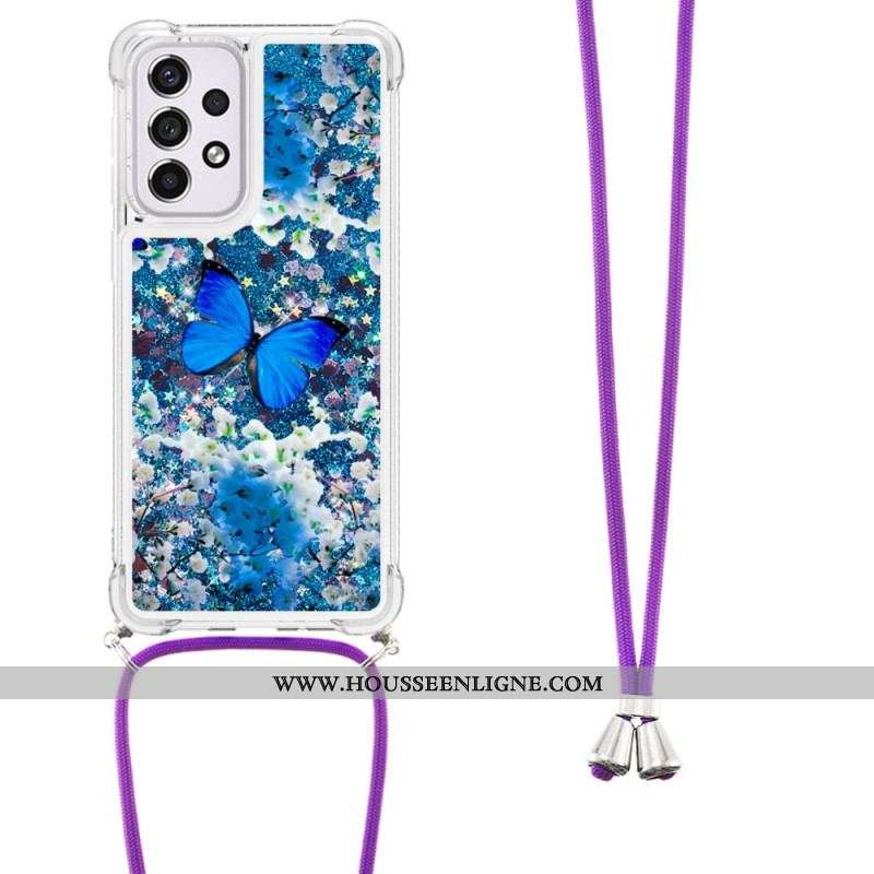 Coque Samsung Galaxy A33 5G à Cordon Paillettes Papillons