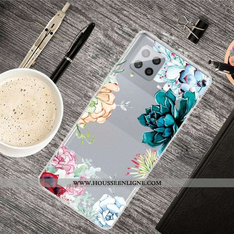 Coque Samsung Galaxy A42 5G Transparente Fleurs Aquarelle