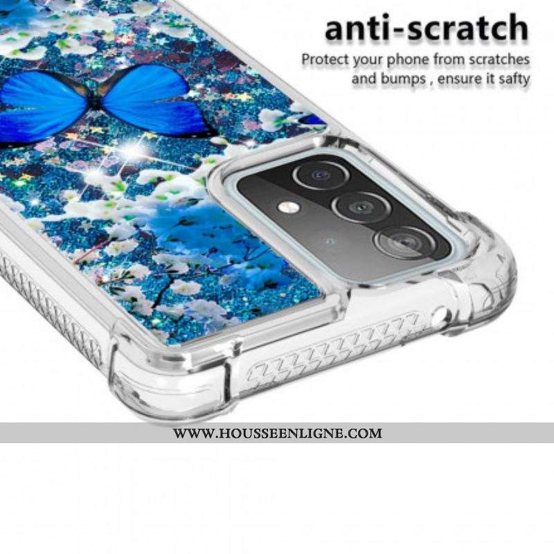 Coque Samsung Galaxy A52 4G / A52 5G / A52s 5G Papillons Bleus Paillettes