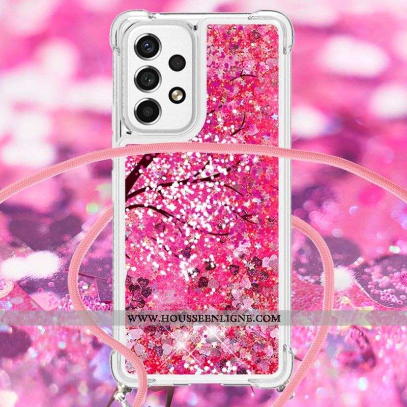 Coque Samsung Galaxy A53 5G Paillettes Arbre avec Cordon