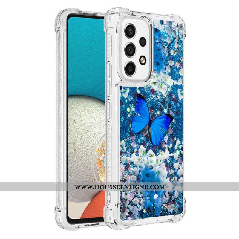 Coque Samsung Galaxy A53 5G Papillons Bleus Paillettes