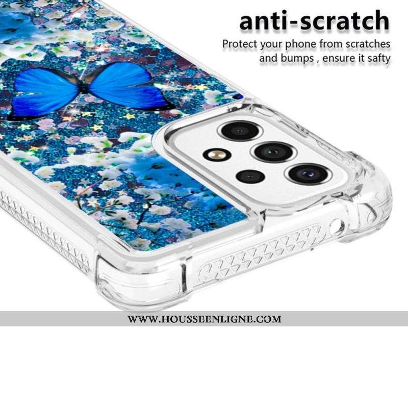 Coque Samsung Galaxy A53 5G Papillons Bleus Paillettes