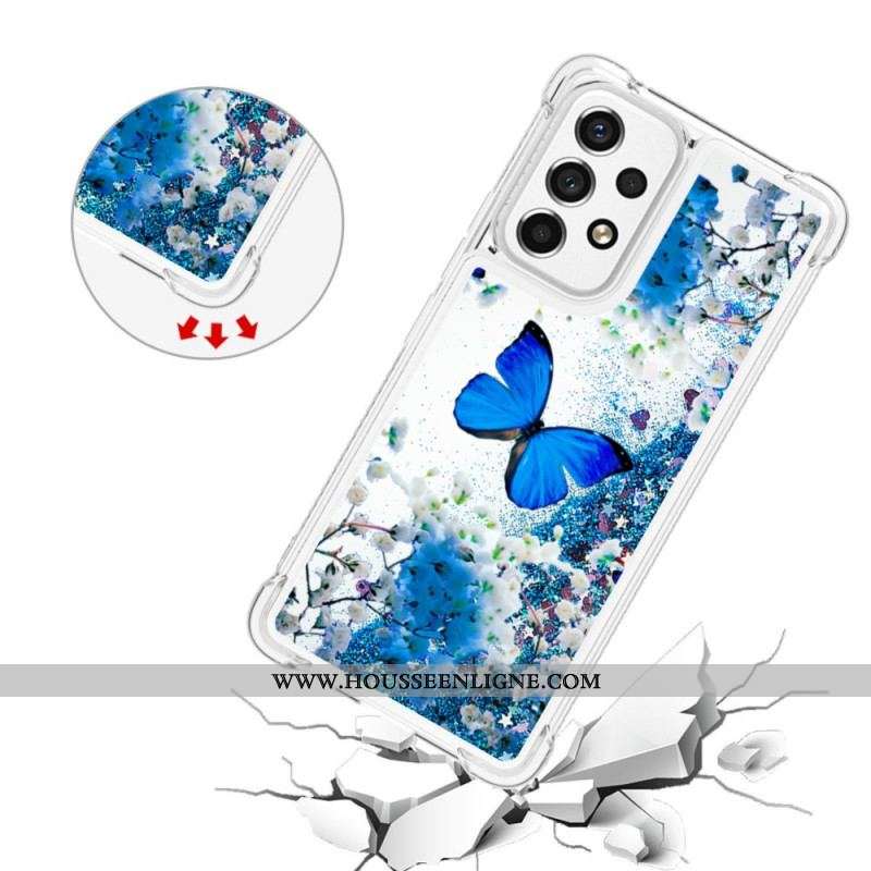 Coque Samsung Galaxy A53 5G Papillons Bleus Paillettes