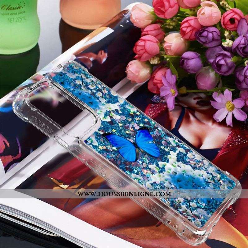 Coque Samsung Galaxy A53 5G Papillons Bleus Paillettes