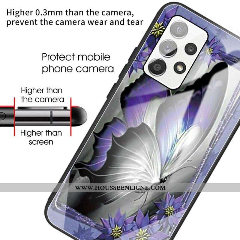 Coque Samsung Galaxy A53 5G Verre Trempé Papillon Violet