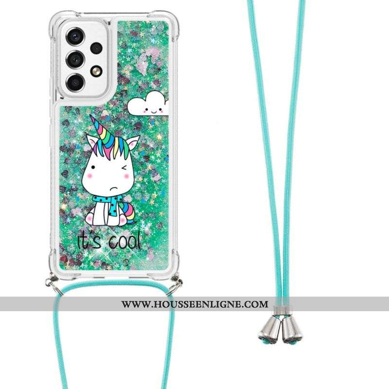 Coque Samsung Galaxy A53 5G à Cordon Paillettes Licorne