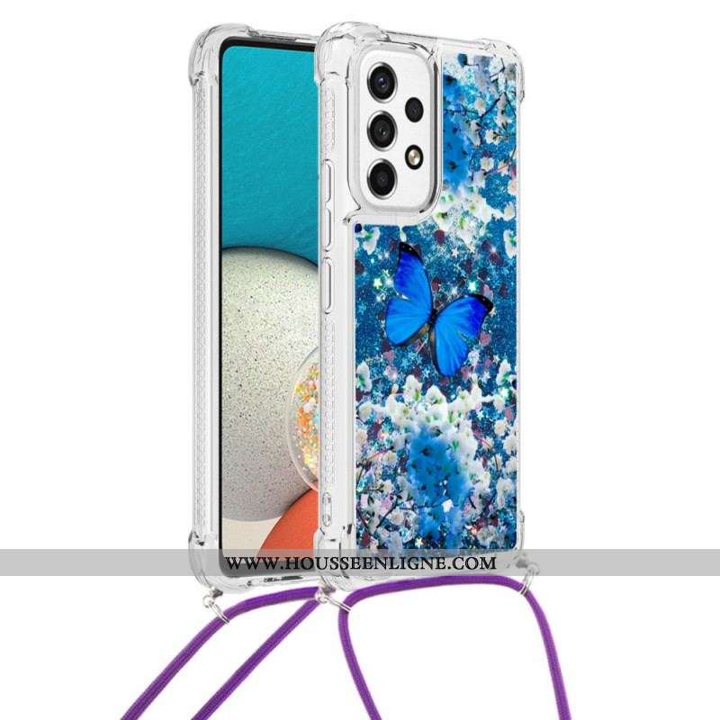 Coque Samsung Galaxy A53 5G à Cordon Paillettes Papillons