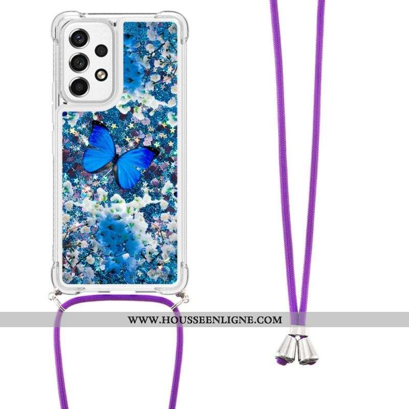 Coque Samsung Galaxy A53 5G à Cordon Paillettes Papillons