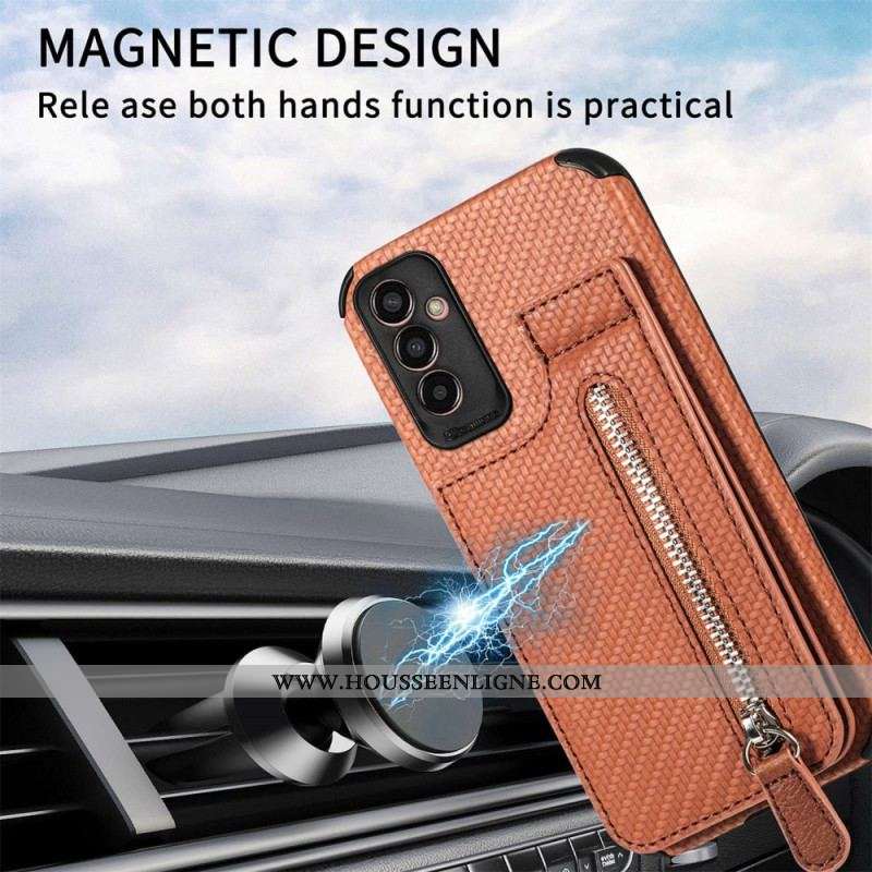 Coque Samsung Galaxy M13 Fibre Carbone Porte-Cartes Support