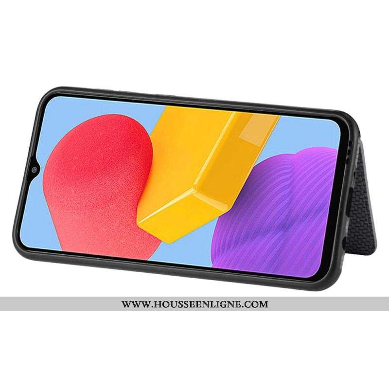 Coque Samsung Galaxy M13 Fibre de Carbone et Portefeuille Magnétique