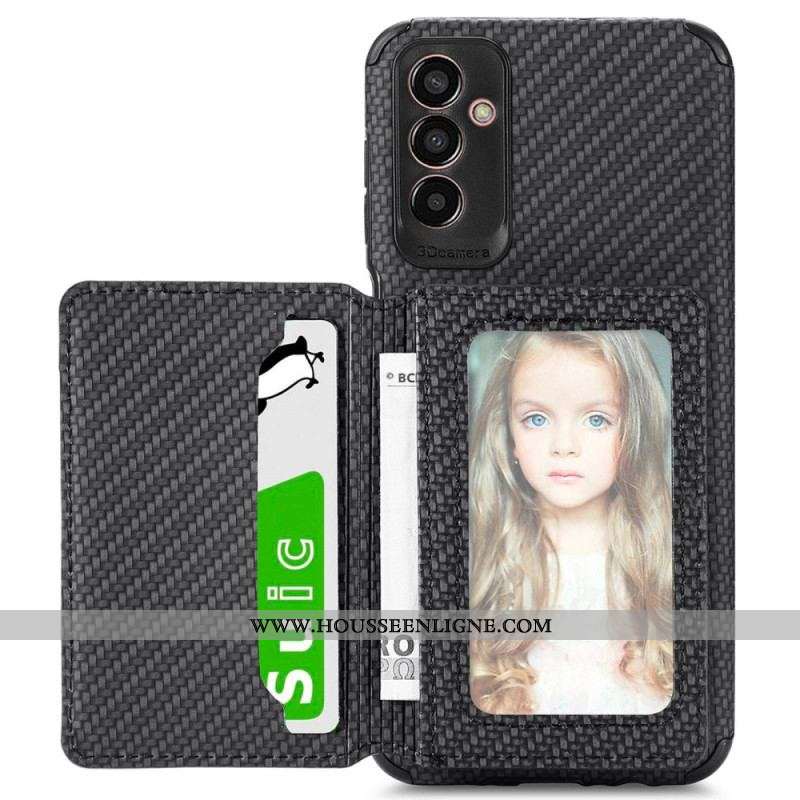 Coque Samsung Galaxy M13 Fibre de Carbone et Portefeuille Magnétique