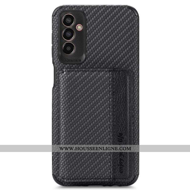 Coque Samsung Galaxy M13 Fibre de Carbone et Portefeuille Magnétique