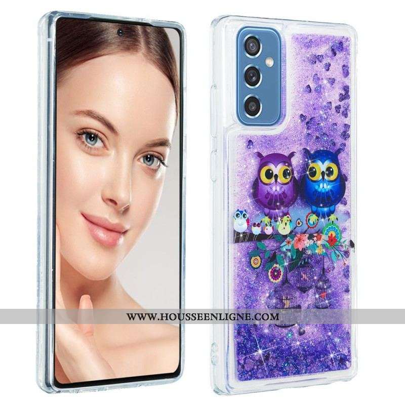 Coque Samsung Galaxy M52 5G Couple de Hiboux Violets