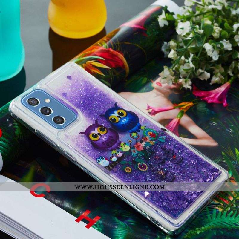 Coque Samsung Galaxy M52 5G Couple de Hiboux Violets