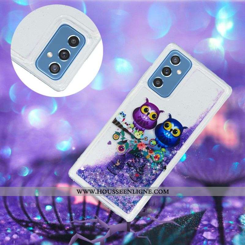 Coque Samsung Galaxy M52 5G Couple de Hiboux Violets