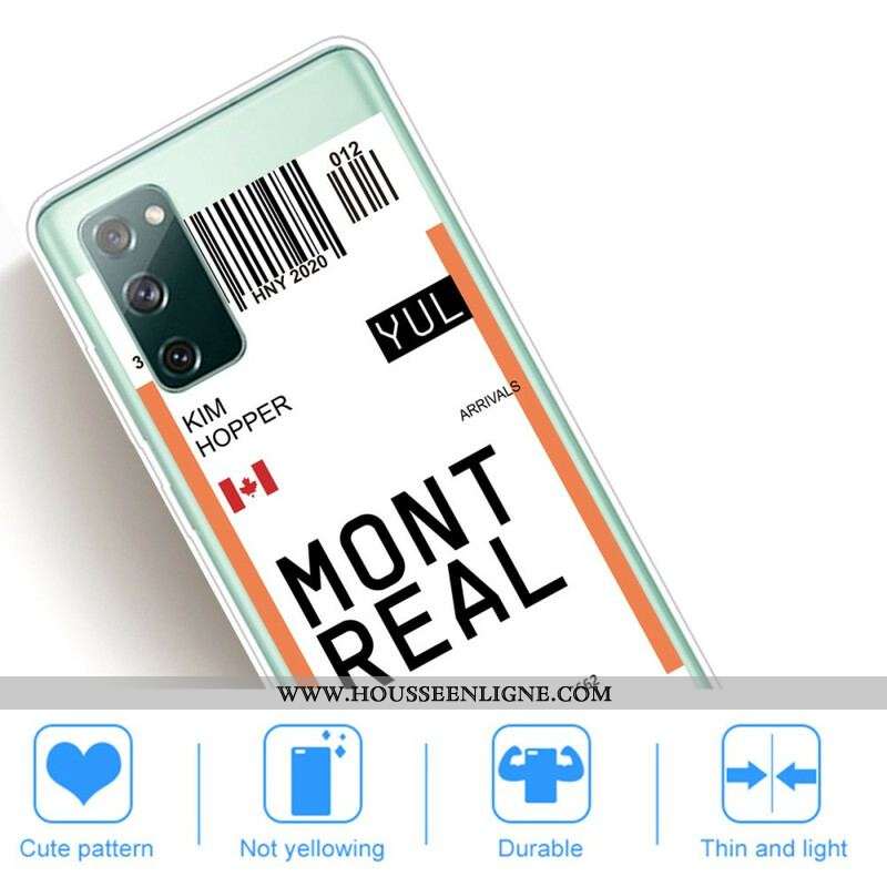 Coque Samsung Galaxy S20 FE Boarding Pass to Montreal