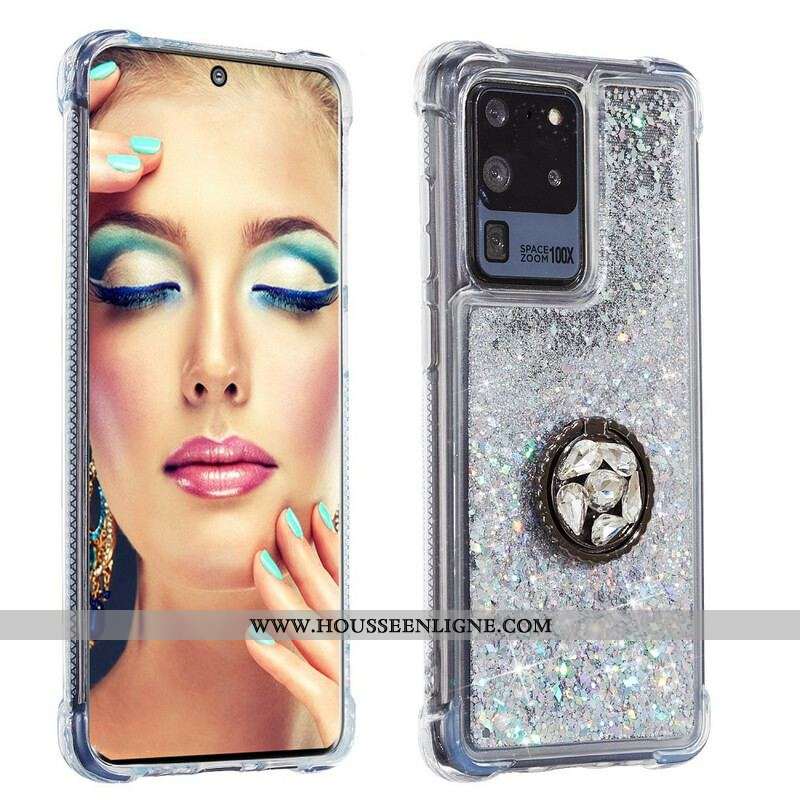 Coque Samsung Galaxy S20 Ultra Paillettes Anneau-Support