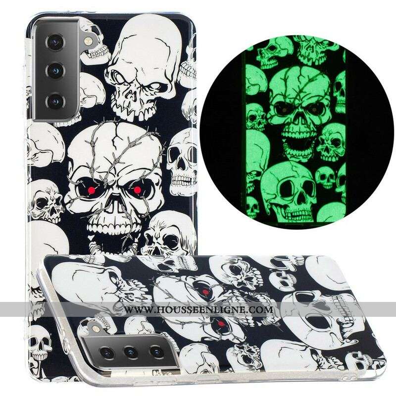 Coque Samsung Galaxy S21 5G Attention Têtes de Mort Fluorescente