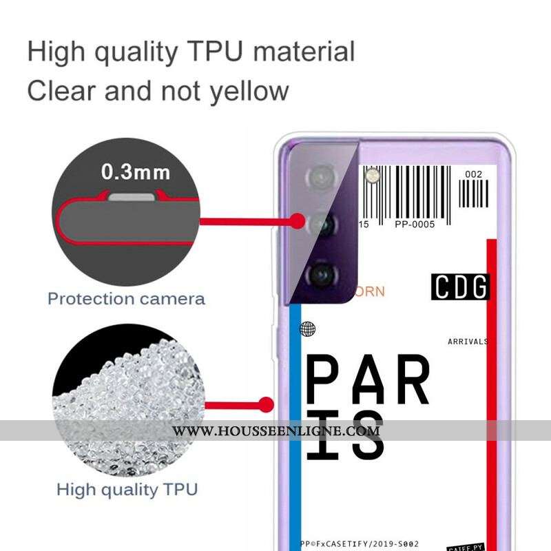 Coque Samsung Galaxy S21 5G Boarding Pass to Paris